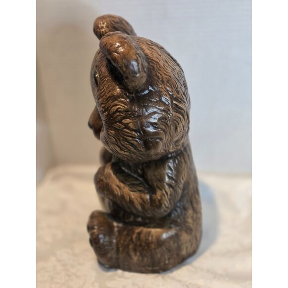 Vintage Brown Teddy Bear Ceramic Coin Bank 11.5” Hand Painted w Brown Eyes Super - Picture 3 of 7